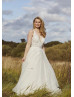 Beaded Ivory Lace Tulle Open Back Wedding Dress
